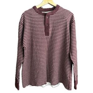 Stanfields Mens Wool Blend Knit Henley Shirt Long Sleeve Maroon Stripe Large